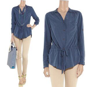 Rag &‎ Bone Sullivan Tunic Shirt Navy Blue Modal Collared Tie Front Size Small S